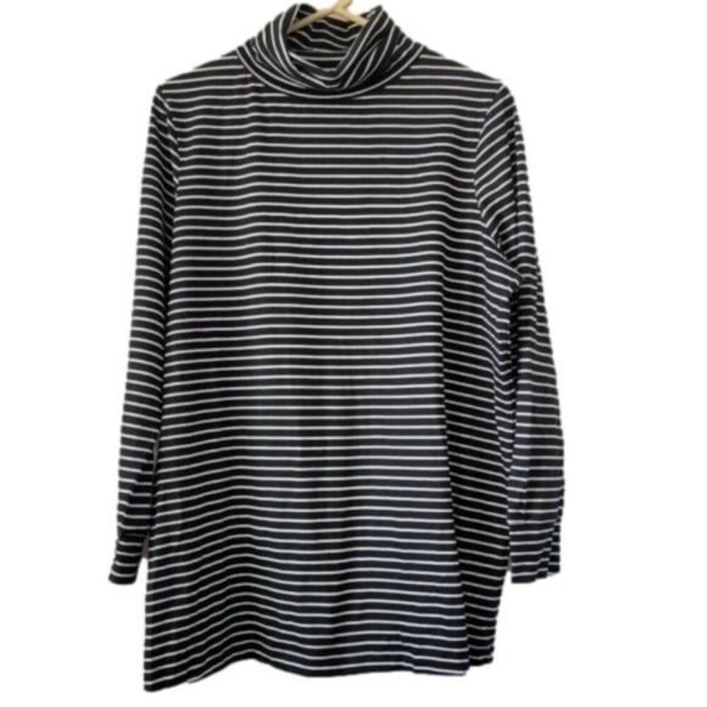Woman Within Turtleneck Black White Stripes Large 18/20 classic edgy Tunic EUC